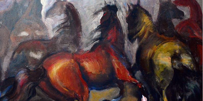 zdjęcie fragmentu obrazu Agnieszki Słowik-Kwiatkowskiej przedstawiającego konie